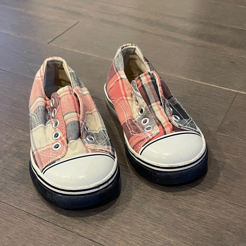 Morgan & Milo Plaid Kids Sneakers - Red, Pink, White, Black